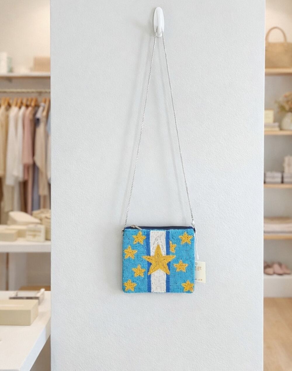 Kay Lee Blue Yellow Star Crossbody Bag New